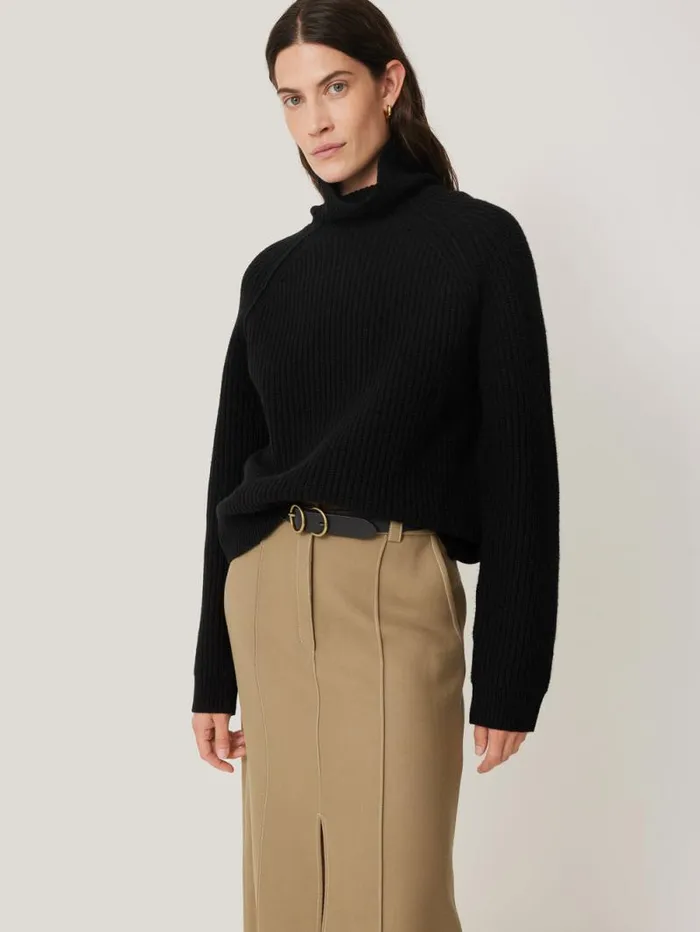 Merino Fishermans Rib Jumper Black Women Jigsaw Knitwear and Cashmere