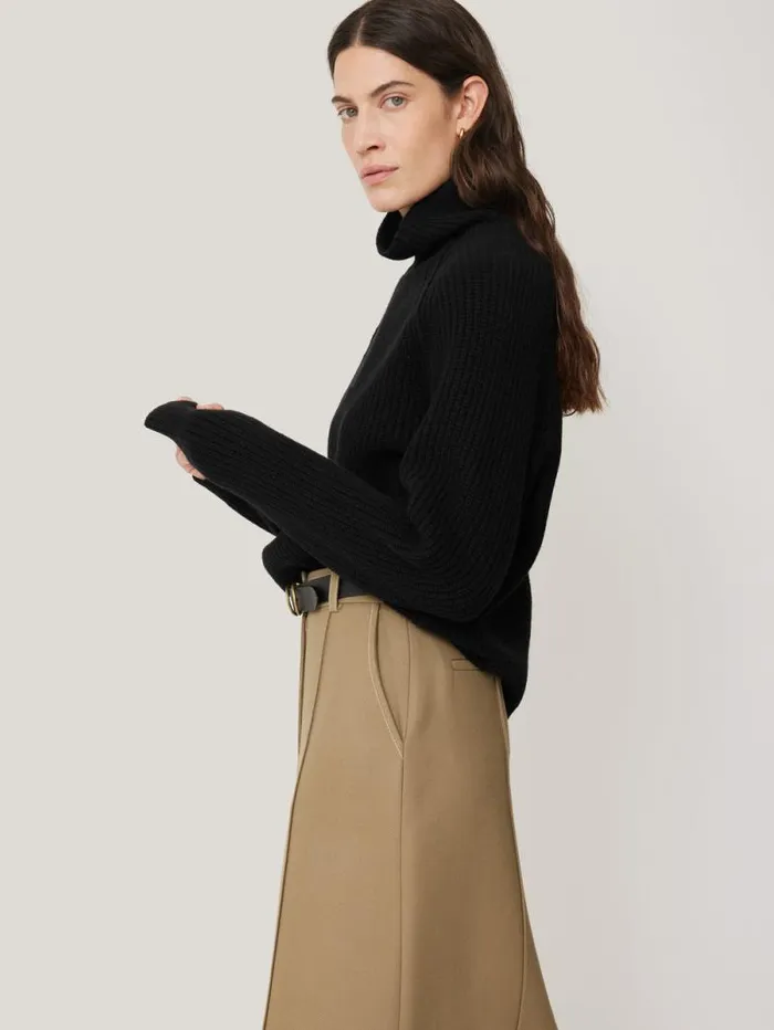 Merino Fishermans Rib Jumper Black Women Jigsaw Knitwear and Cashmere