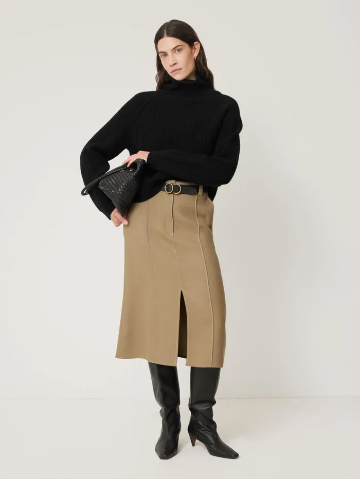 Merino Fishermans Rib Jumper Black Women Jigsaw Knitwear and Cashmere