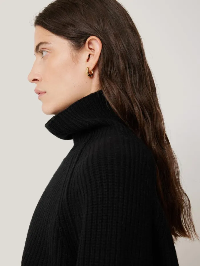 Merino Fishermans Rib Jumper Black Women Jigsaw Knitwear and Cashmere