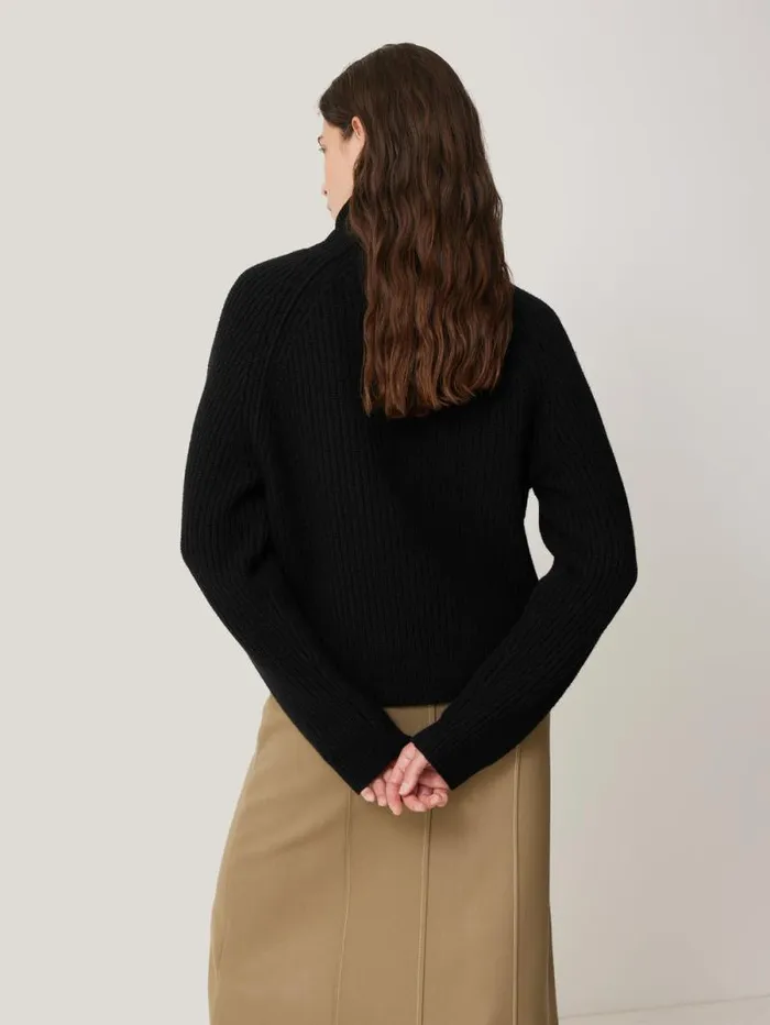 Merino Fishermans Rib Jumper Black Women Jigsaw Knitwear and Cashmere