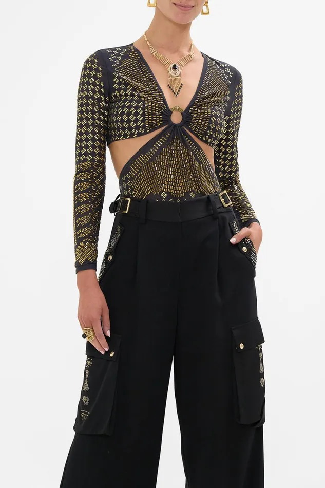 MESH CUT OUT BODYSUIT WITH TRIM THEY CALLED HER NEFERTARI They Called Her Nefertari Womens Camilla Bras and Underwear