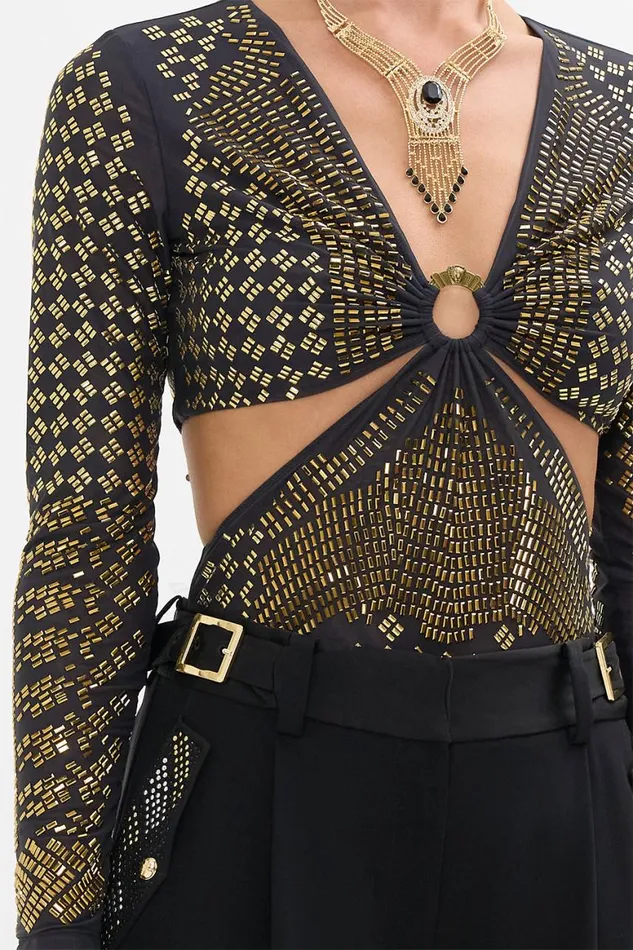 MESH CUT OUT BODYSUIT WITH TRIM THEY CALLED HER NEFERTARI They Called Her Nefertari Womens Camilla Bras and Underwear