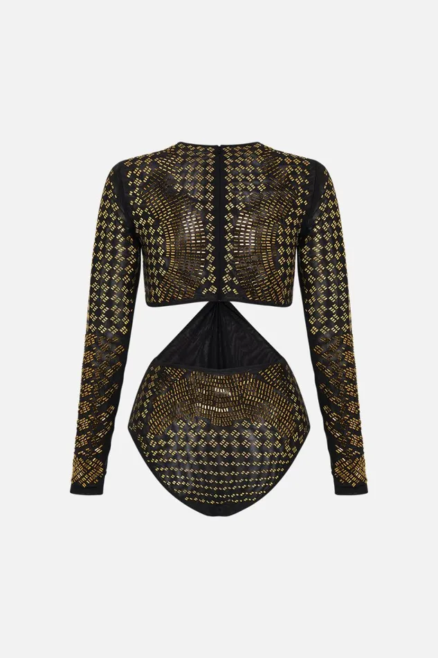 MESH CUT OUT BODYSUIT WITH TRIM THEY CALLED HER NEFERTARI They Called Her Nefertari Womens Camilla Bras and Underwear