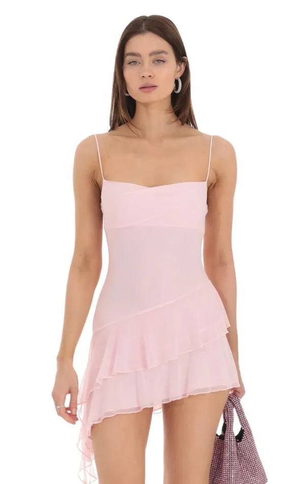 Mesh Tassel Dress Pink Women LUCY IN THE SKY Mini Dresses Mesh Tassel Dress Pink Women LUCY IN THE SKY Mini Dresses
