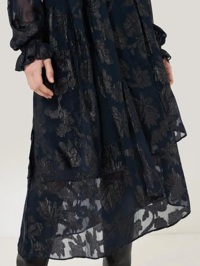 Metallic Jacquard Midi Skirt Navy Women Jigsaw Skirts