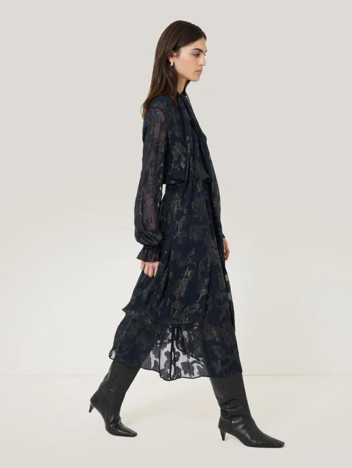 Metallic Jacquard Midi Skirt Navy Women Jigsaw Skirts