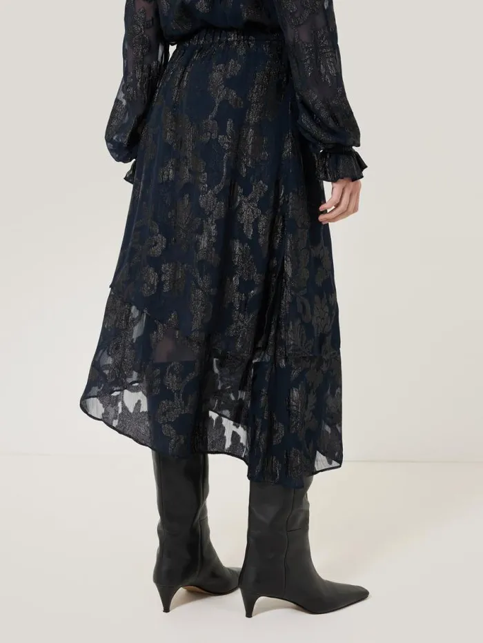 Metallic Jacquard Midi Skirt Navy Women Jigsaw Skirts