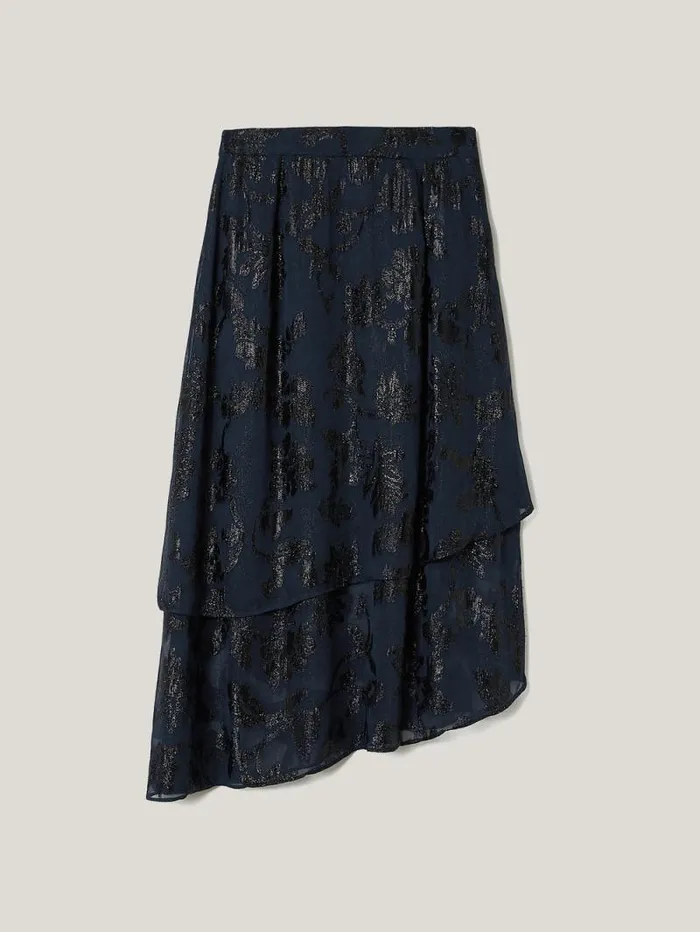 Metallic Jacquard Midi Skirt Navy Women Jigsaw Skirts