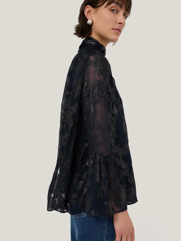 Metallic Jacquard Top Navy Women Jigsaw Coords