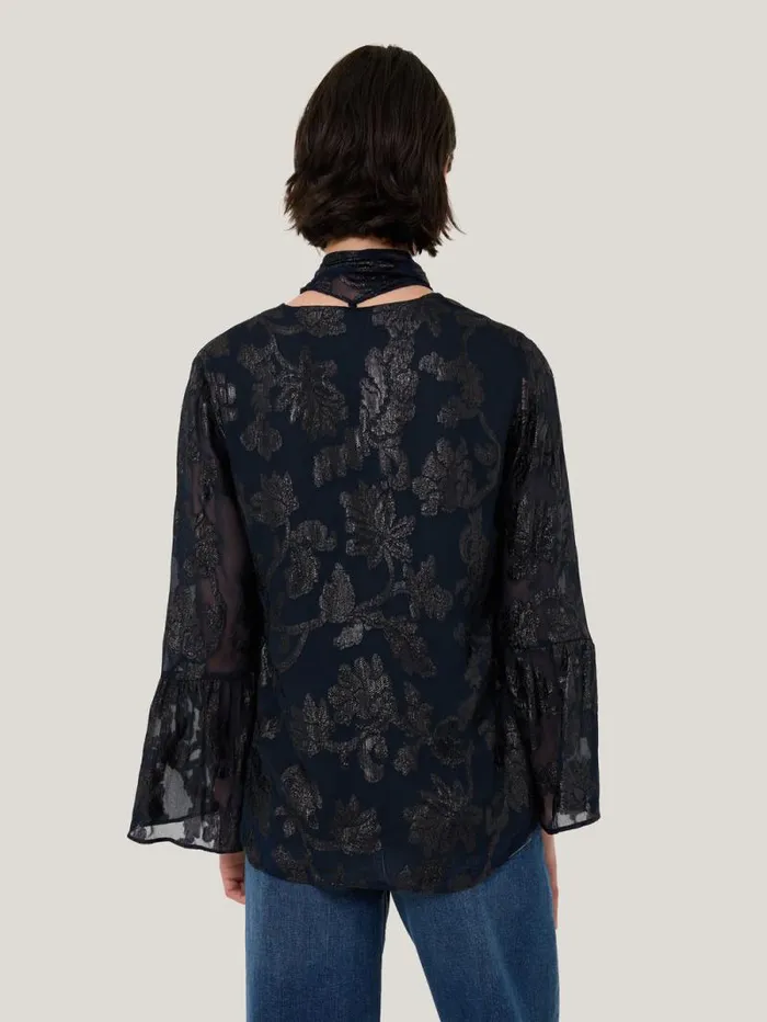 Metallic Jacquard Top Navy Women Jigsaw Coords