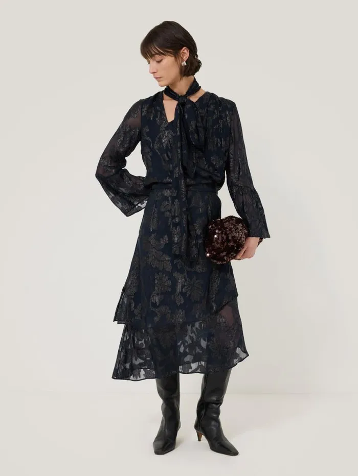 Metallic Jacquard Top Navy Women Jigsaw Coords