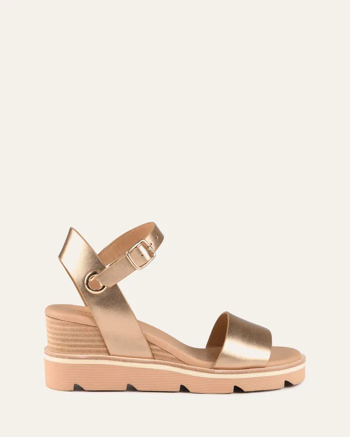 MID HEELS Katie mid heel wedge sandals gold leather 8211 jomercer Women