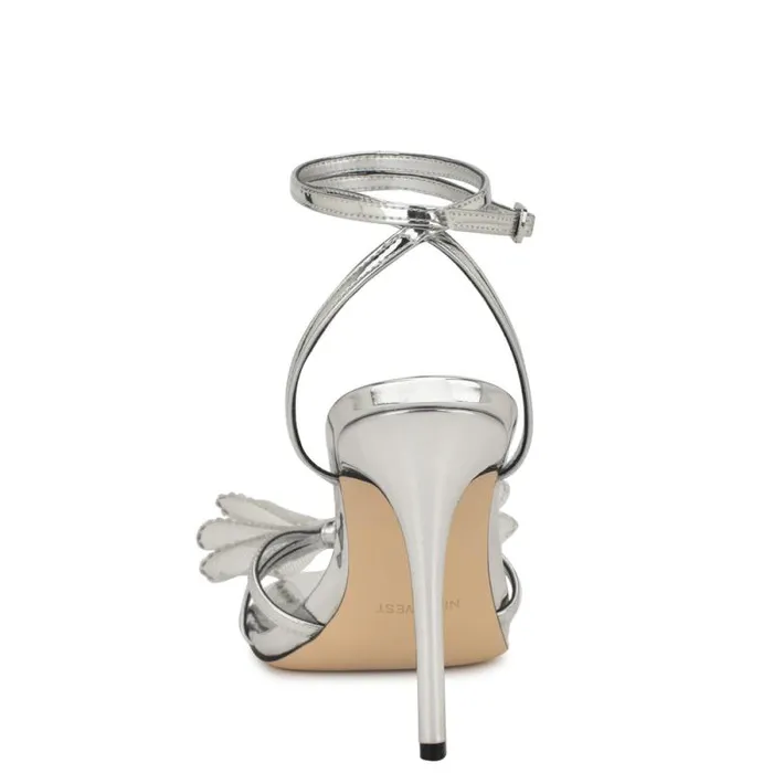 Minky Bow Heeled Sandals Silver Women Nine West Heels Minky Bow Heeled Sandals Silver Women Nine West Heels