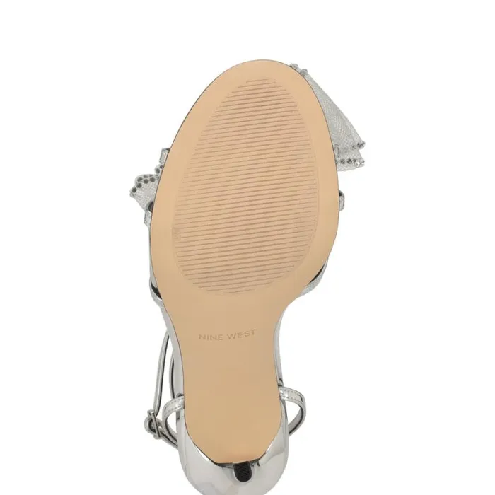 Minky Bow Heeled Sandals Silver Women Nine West Heels Minky Bow Heeled Sandals Silver Women Nine West Heels