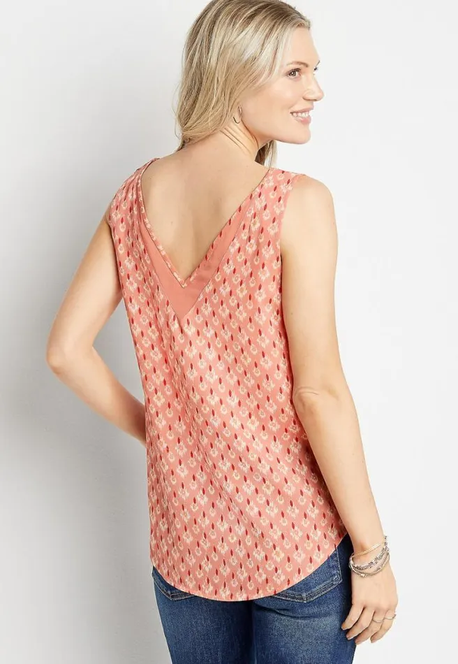 Mixed Print Sheer Inset V Neck Tank Top Women Maurices Tops