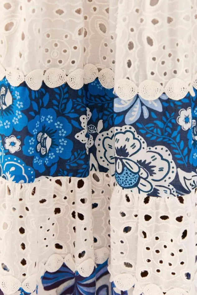 Mixed White And Blue Prints Maxi Dress Women FARM Rio Maxi Dresses