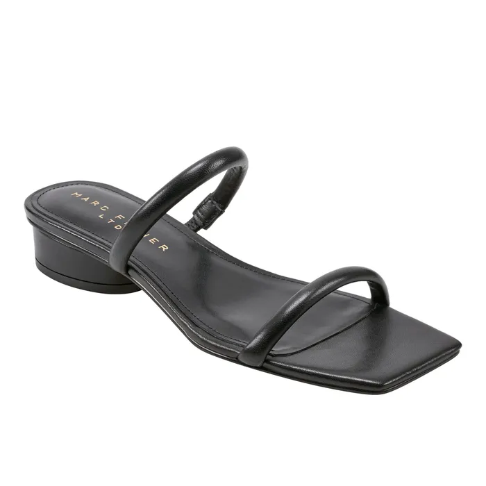 Mules and Slides Women Marc Fisher Raelyn Heeled Slide Sandal Black Leather