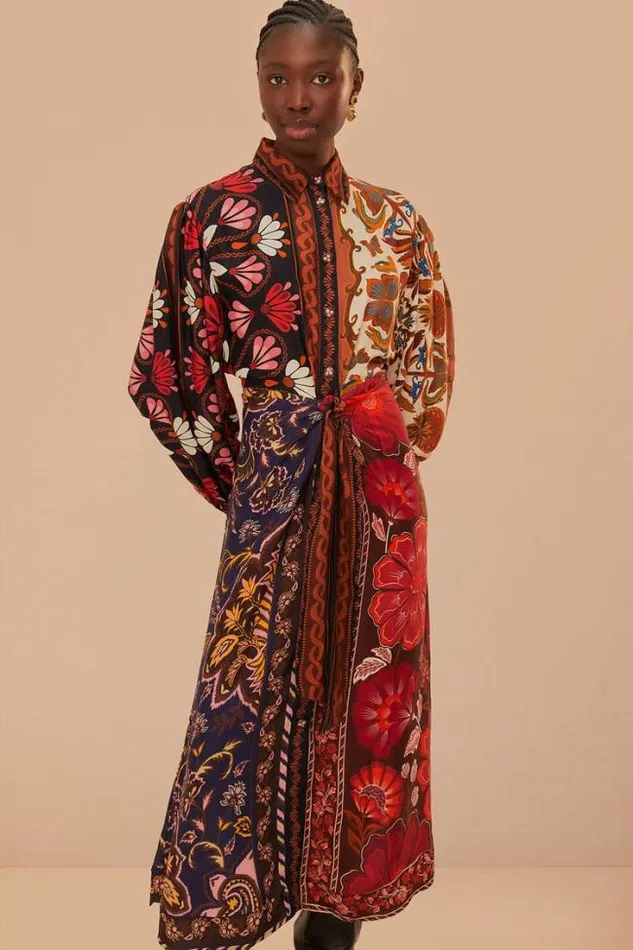Multicolor Miranda Mix Lenzing Ecovero Viscose Chemise Midi Dress Women FARM Rio Midi Dresses
