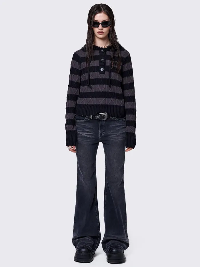 Noir Striped Knitted Hoodie Women Minga London Knitwear