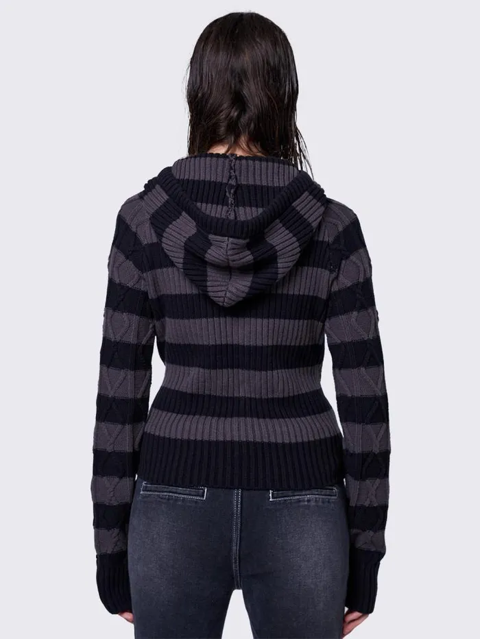 Noir Striped Knitted Hoodie Women Minga London Knitwear