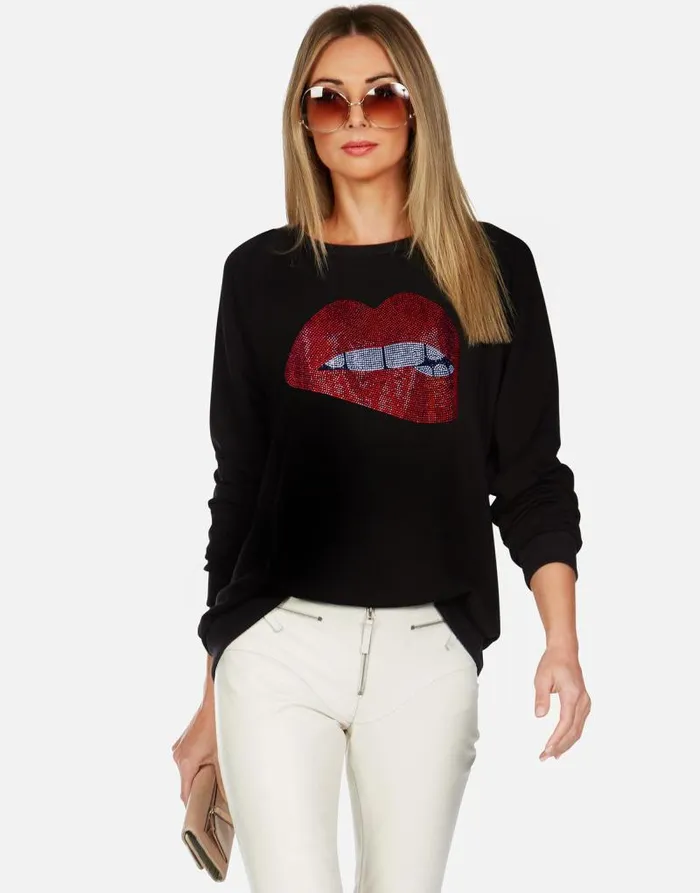 Noleta X Crystal Biting Lip Black Women Lauren Moshi Long Sleeve