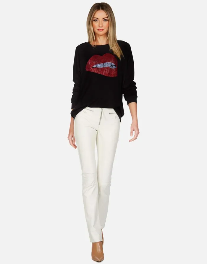 Noleta X Crystal Biting Lip Black Women Lauren Moshi Long Sleeve