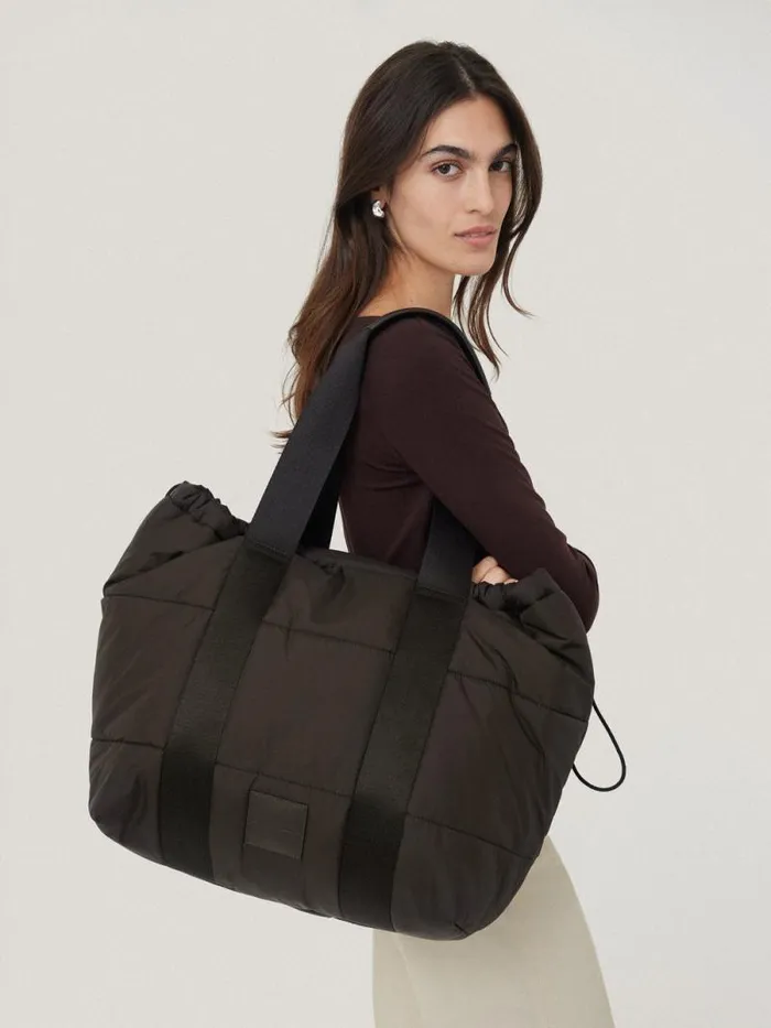 Nylon Quilted Drawstring Tote Chocolate Women Jigsaw Bags