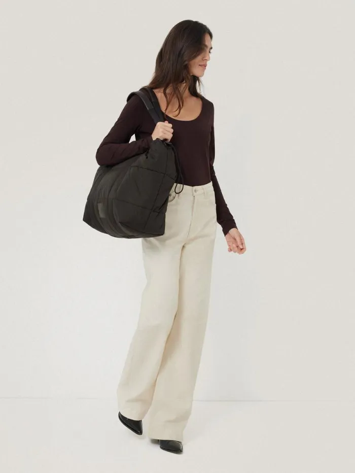 Nylon Quilted Drawstring Tote Chocolate Women Jigsaw Bags