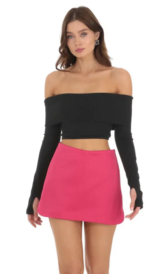 Off Shoulder Knit Top Black Women LUCY IN THE SKY Tops
