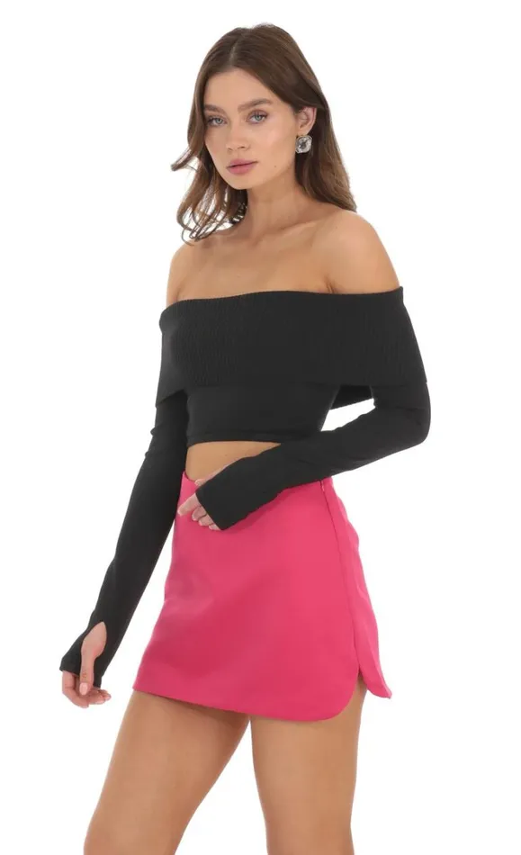 Off Shoulder Knit Top Black Women LUCY IN THE SKY Tops Off Shoulder Knit Top Black Women LUCY IN THE SKY Tops