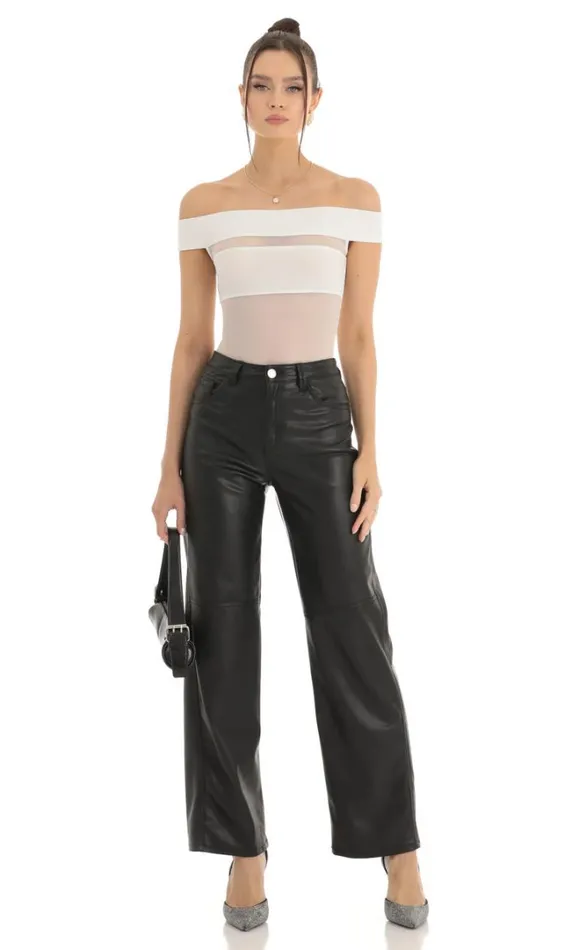 Off Shoulder Mesh Cut Out Bodysuit White Women LUCY IN THE SKY Bodysuits Off Shoulder Mesh Cut Out Bodysuit White Women LUCY IN THE SKY Bodysuits
