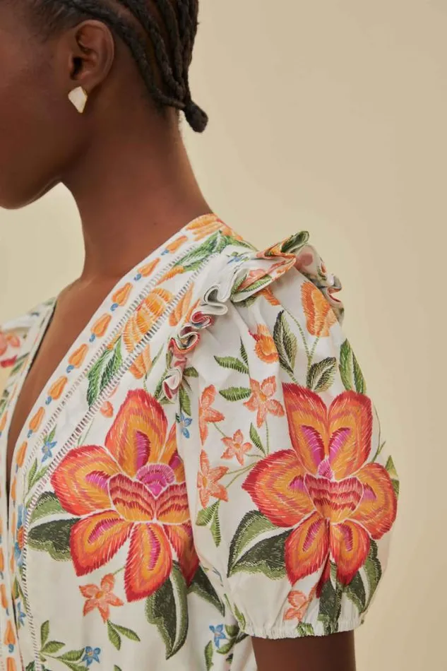 OffWhite Bloom Garden Lenzing Ecovero Euroflax Romper Women FARM Rio Rompers