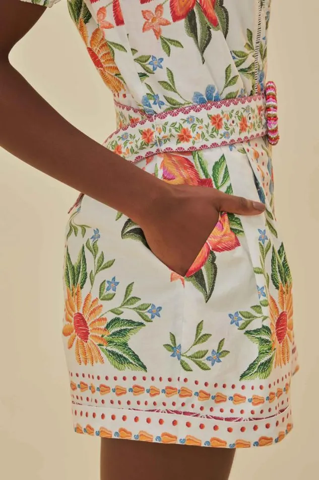 OffWhite Bloom Garden Lenzing Ecovero Euroflax Romper Women FARM Rio Rompers
