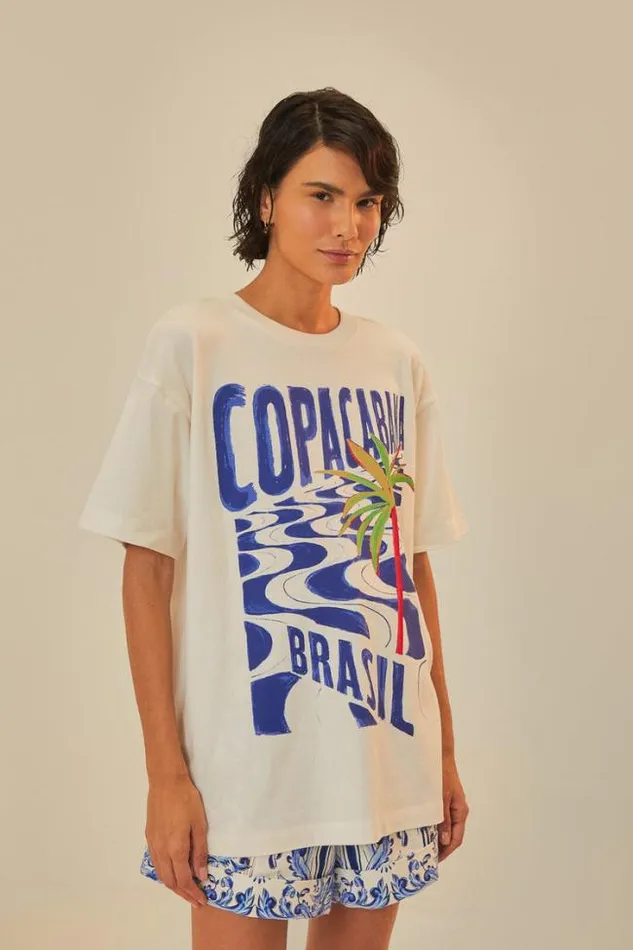 OffWhite Copacabana Organic Cotton Relaxed TShirt Women FARM Rio Tshirts