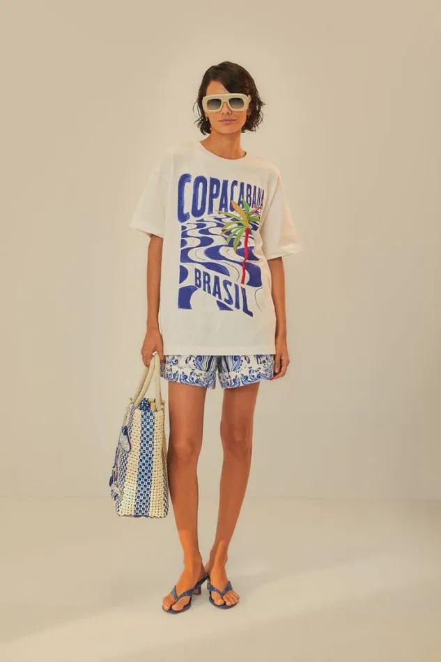 OffWhite Copacabana Organic Cotton Relaxed TShirt Women FARM Rio Tshirts