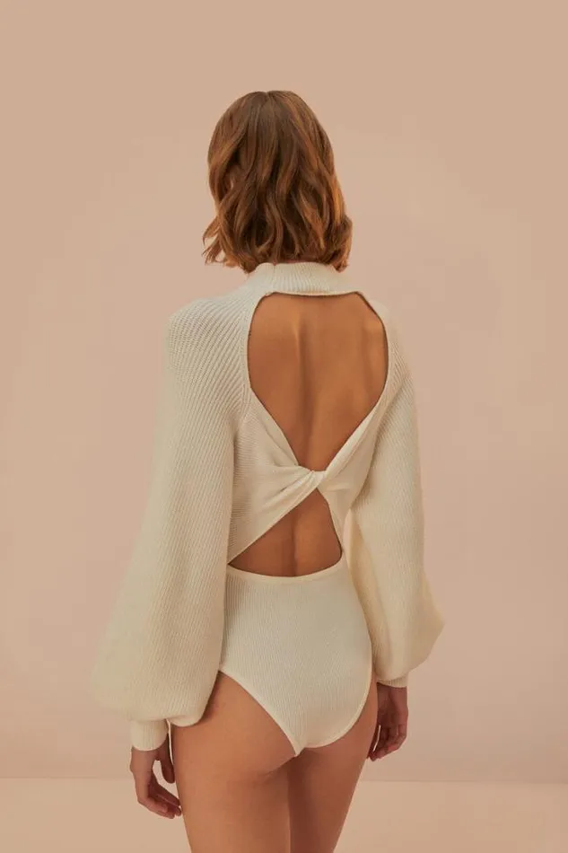OffWhite Knit Bodysuit Women FARM Rio Bodysuits