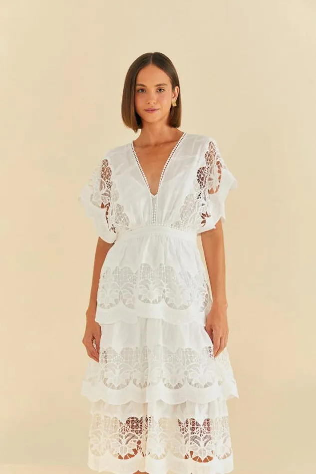 OffWhite Richelieu Midi Dress Women FARM Rio Midi Dresses