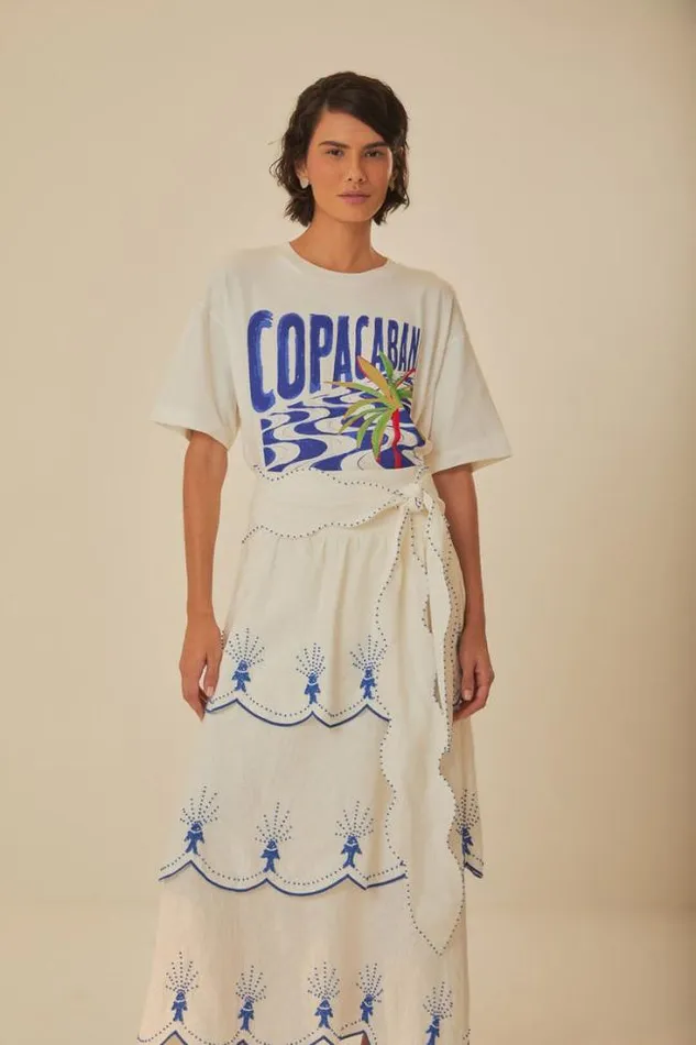 OffWhite Sea Of Fish Embroidered Midi Skirt Women FARM Rio Skirts
