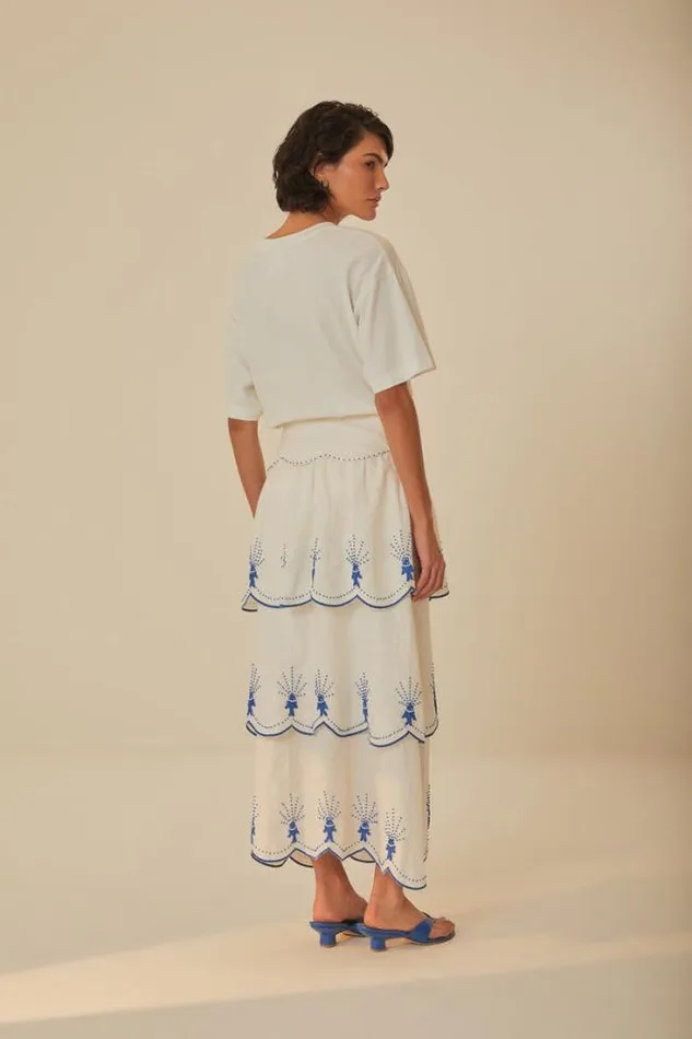 OffWhite Sea Of Fish Embroidered Midi Skirt Women FARM Rio Skirts