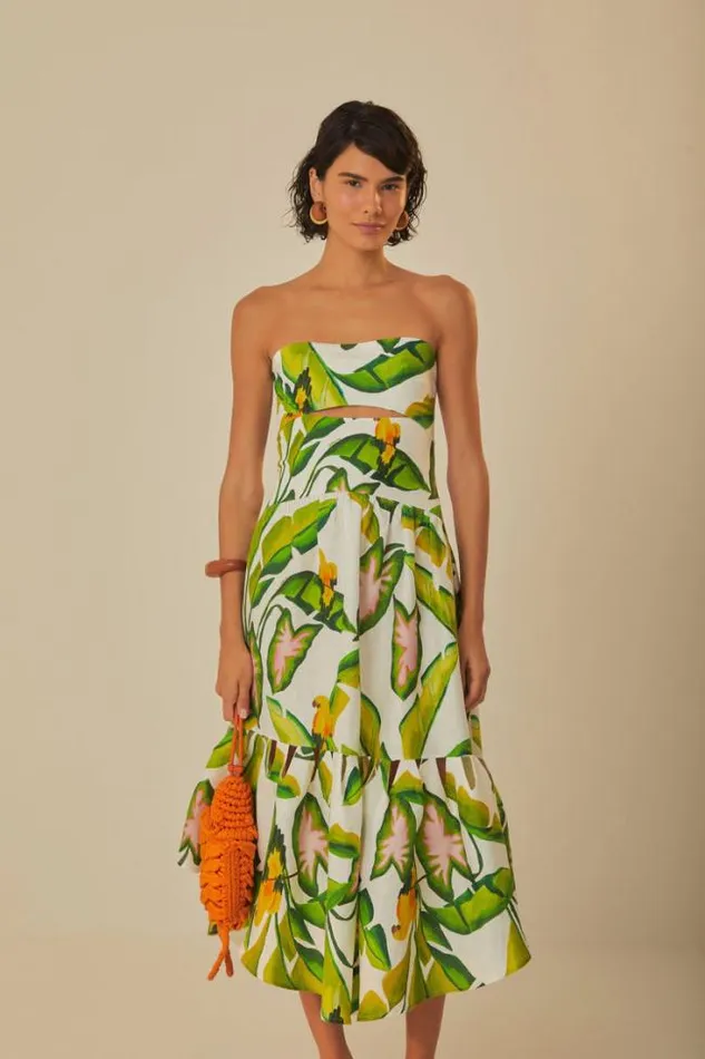 OffWhite Summer Foliage Euroflax Premium Linen Midi Dress Women FARM Rio Midi Dresses