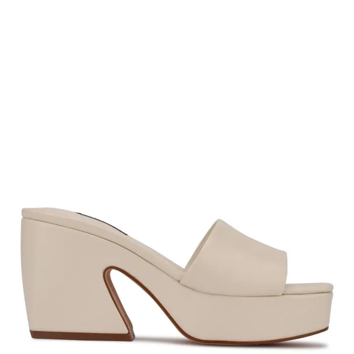 Oklee Platform Slide Sandals Chic Cream Women Nine West Heels