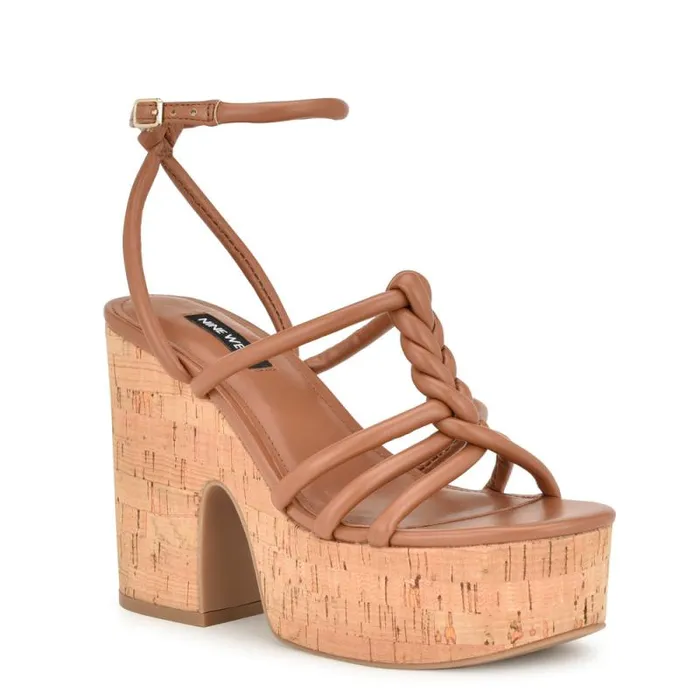Olander Knotted Platform Sandals Dark Natural Women Nine West Sandals Olander Knotted Platform Sandals Dark Natural Women Nine West Sandals