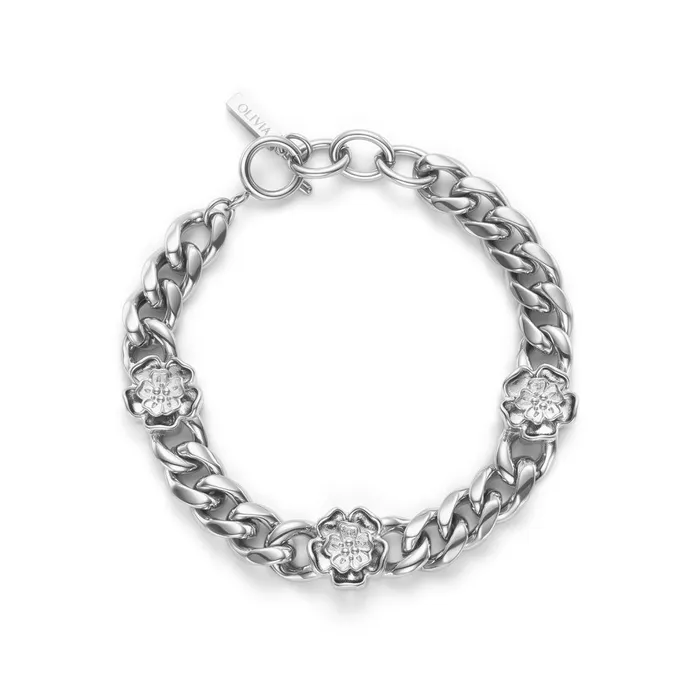 Olivia Burton Bracelets Women Tudor Rose Silver Tone Link Chain Bracelet