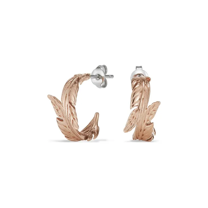 Olivia Burton Earrings Women Feather Rose Gold Plated Hoop Earrings