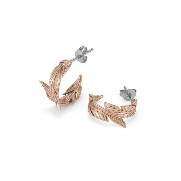Olivia Burton Earrings Women Feather Rose Gold Plated Hoop Earrings