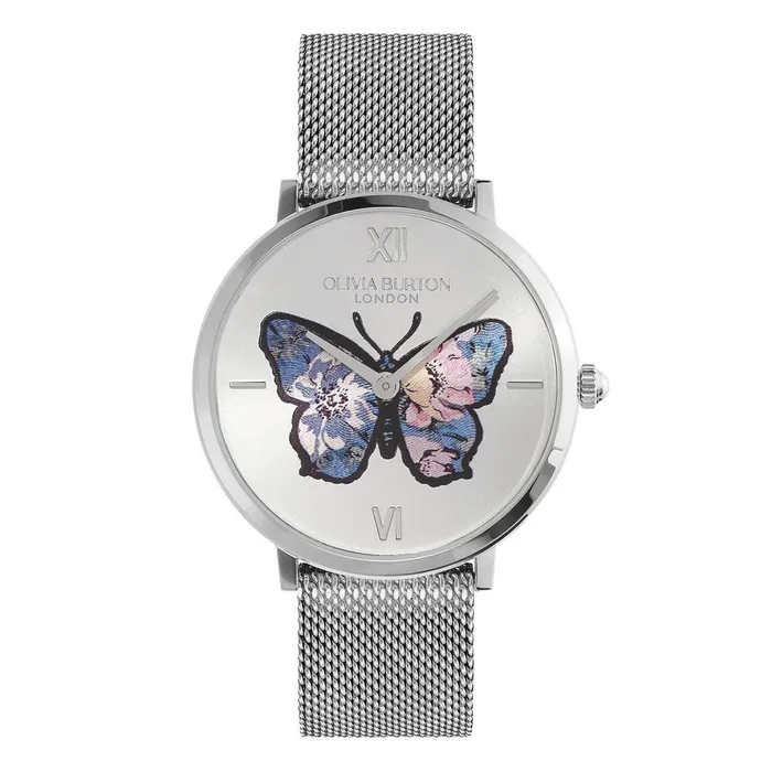 Olivia Burton Signature Watches Women 35mm Butterfly Ultra Slim Silver Mesh Watch