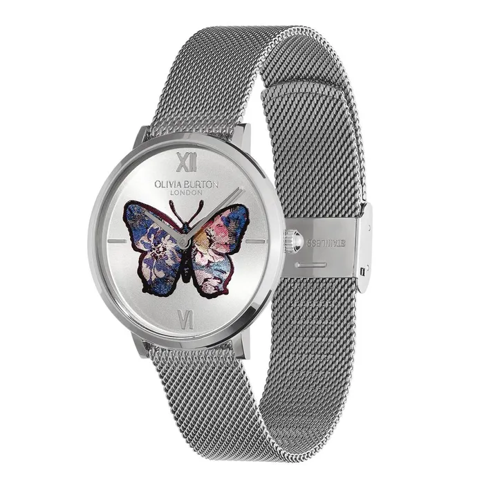 Olivia Burton Signature Watches Women 35mm Butterfly Ultra Slim Silver Mesh Watch