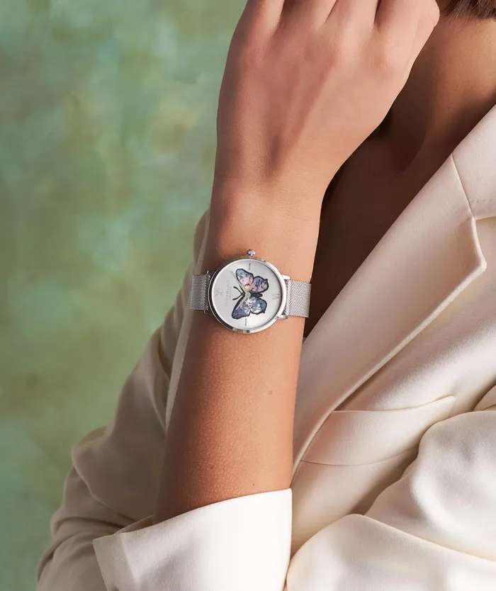 Olivia Burton Signature Watches Women 35mm Butterfly Ultra Slim Silver Mesh Watch