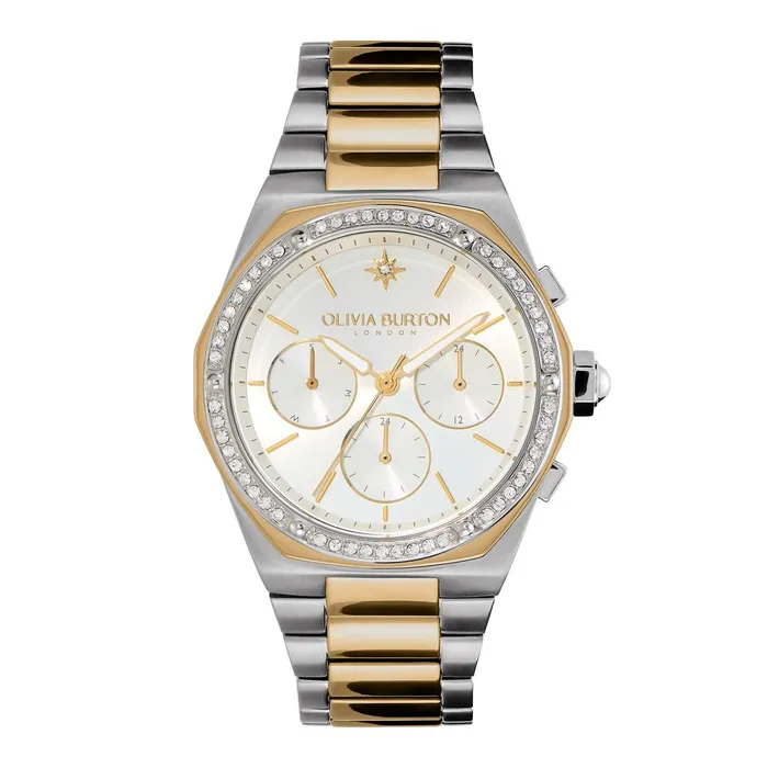 Olivia Burton Sports Luxe Watches Women 38mm Hexa MultiFunction White and Two Tone Bracelet Watch Olivia Burton Sports Luxe Watches Women 38mm Hexa MultiFunction White and Two Tone Bracelet Watch